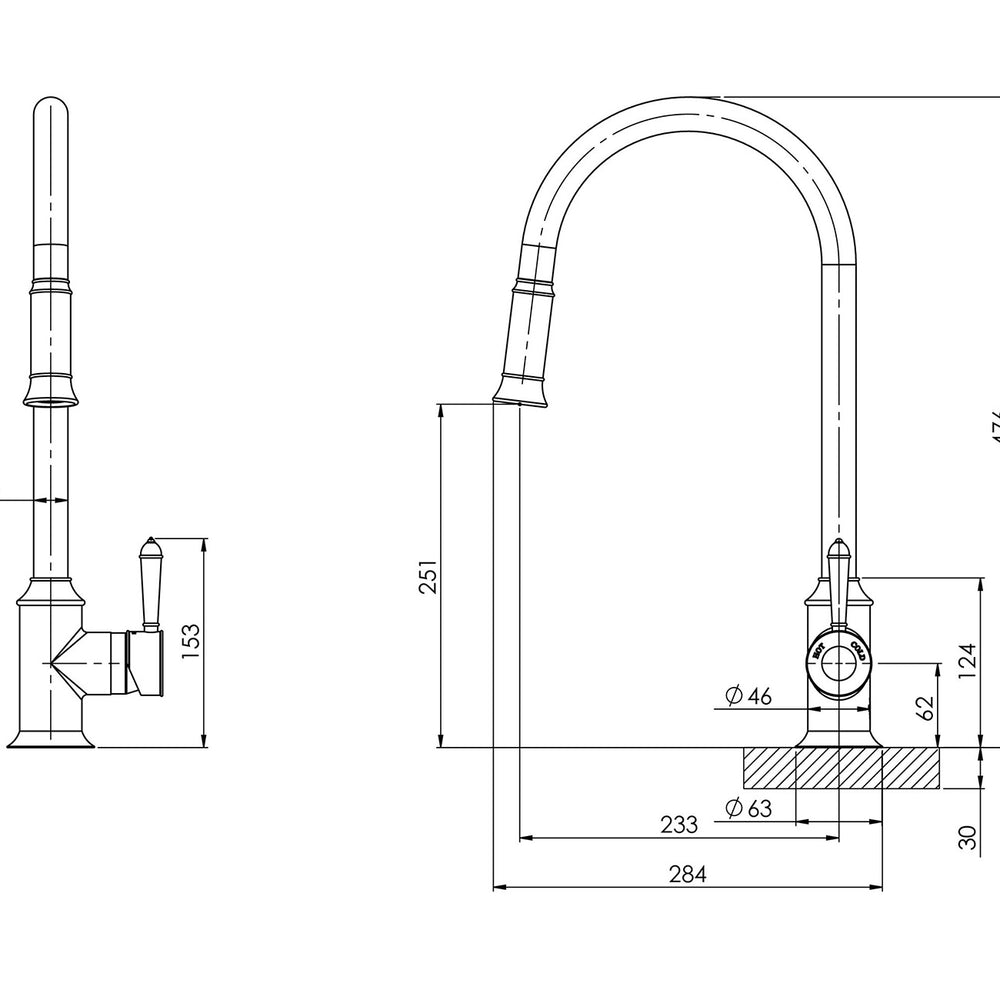 PHOENIX NOSTALGIA LEAD FREE PULL OUT SINK MIXER 476MM BRUSHED NICKEL