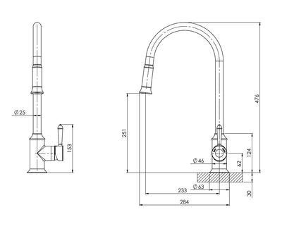PHOENIX NOSTALGIA LEAD FREE PULL OUT SINK MIXER 476MM CHROME