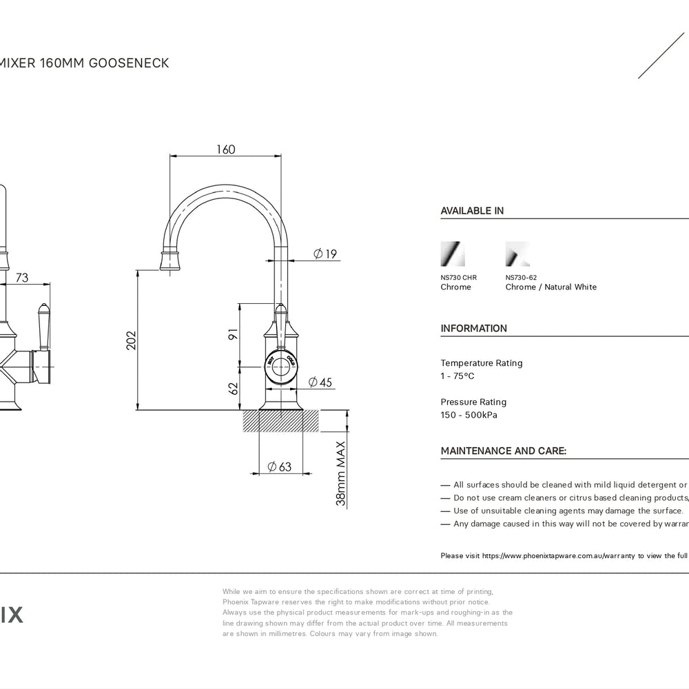 PHOENIX NOSTALGIA GOOSENECK SINK MIXER 160MM CHROME