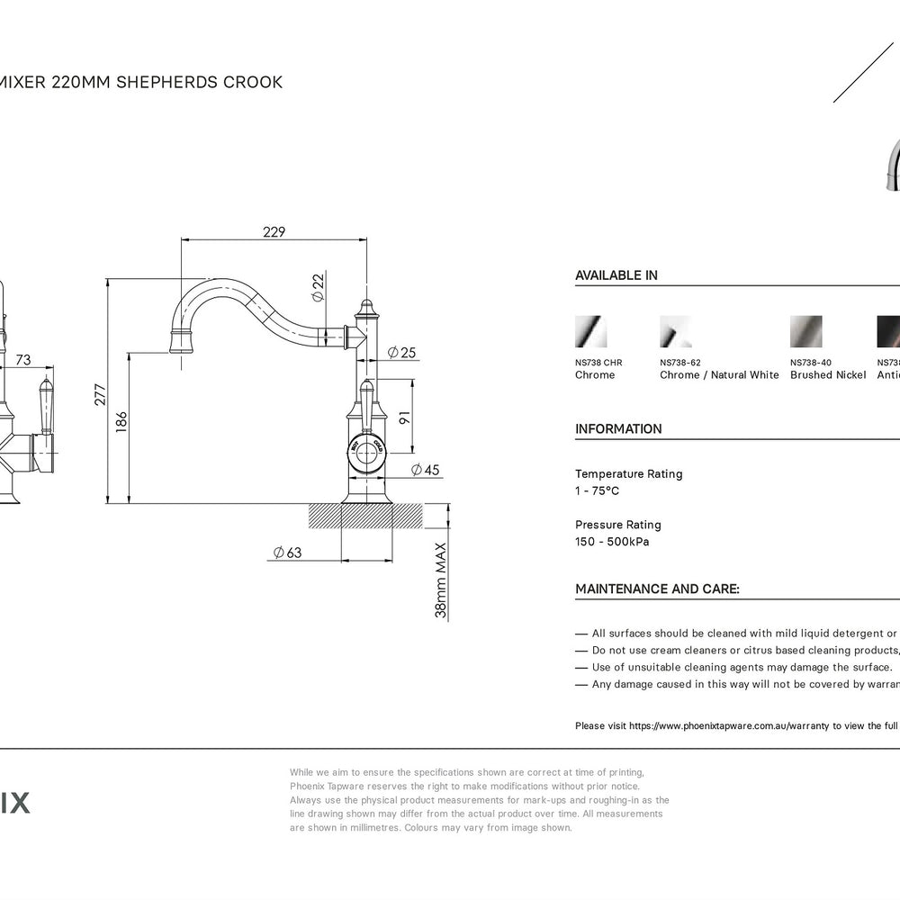PHOENIX NOSTALGIA SINK MIXER SHEPHERDS CROOK 220MM ANTIQUE BLACK