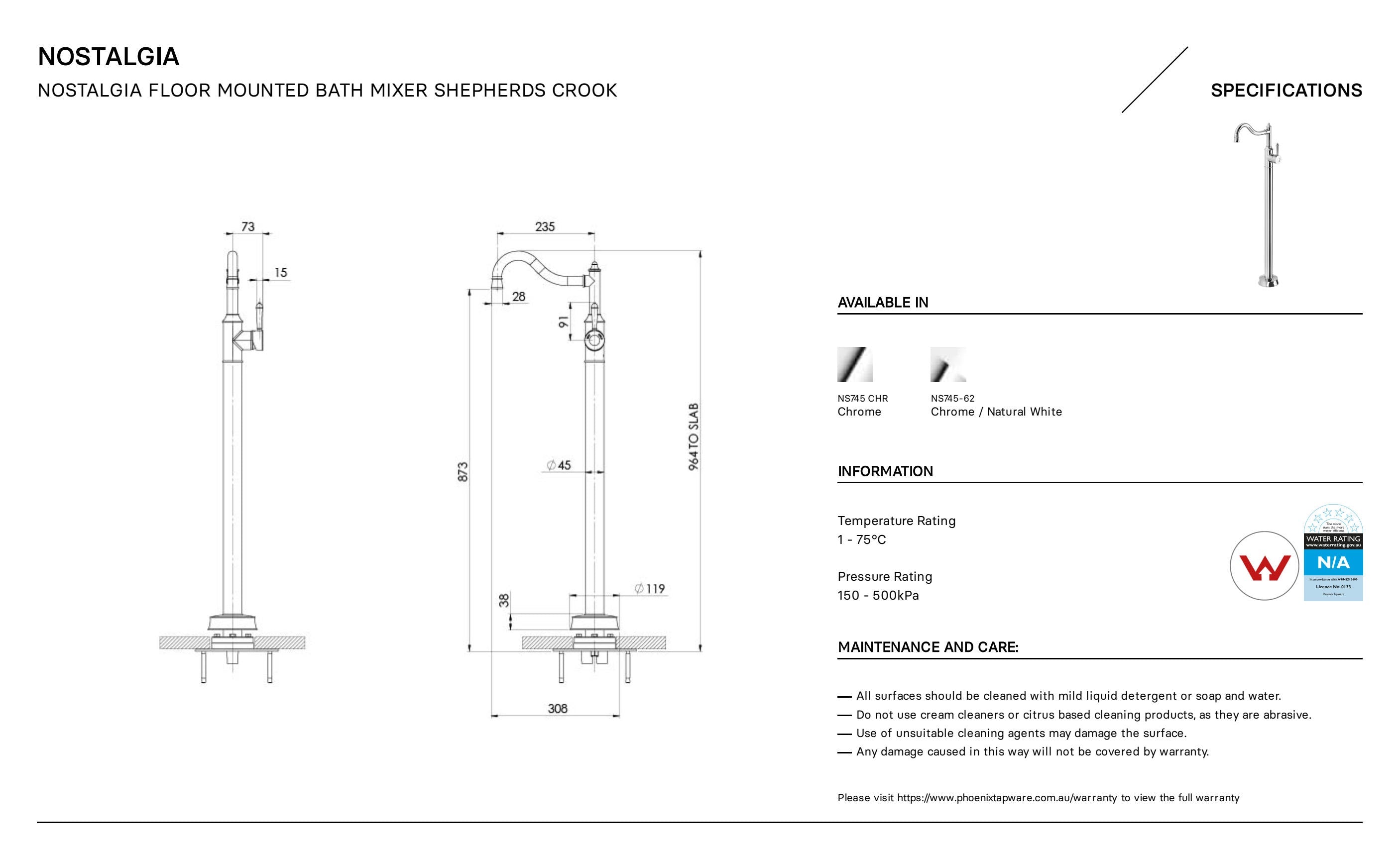 PHOENIX NOSTALGIA FLOOR MOUNTED BATH MIXER SHEPHERDS CROOK CHROME