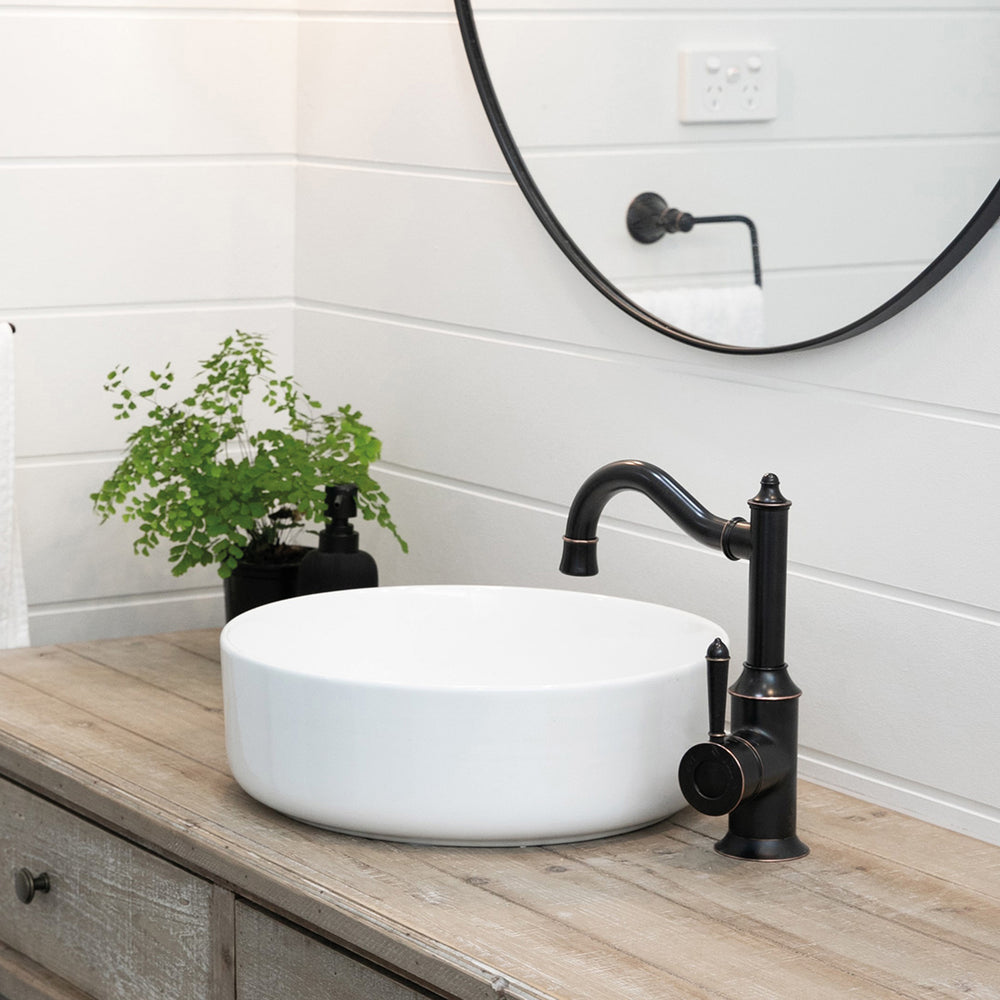 PHOENIX NOSTALGIA BASIN MIXER 160MM SHEPHERDS CROOK ANTIQUE BLACK
