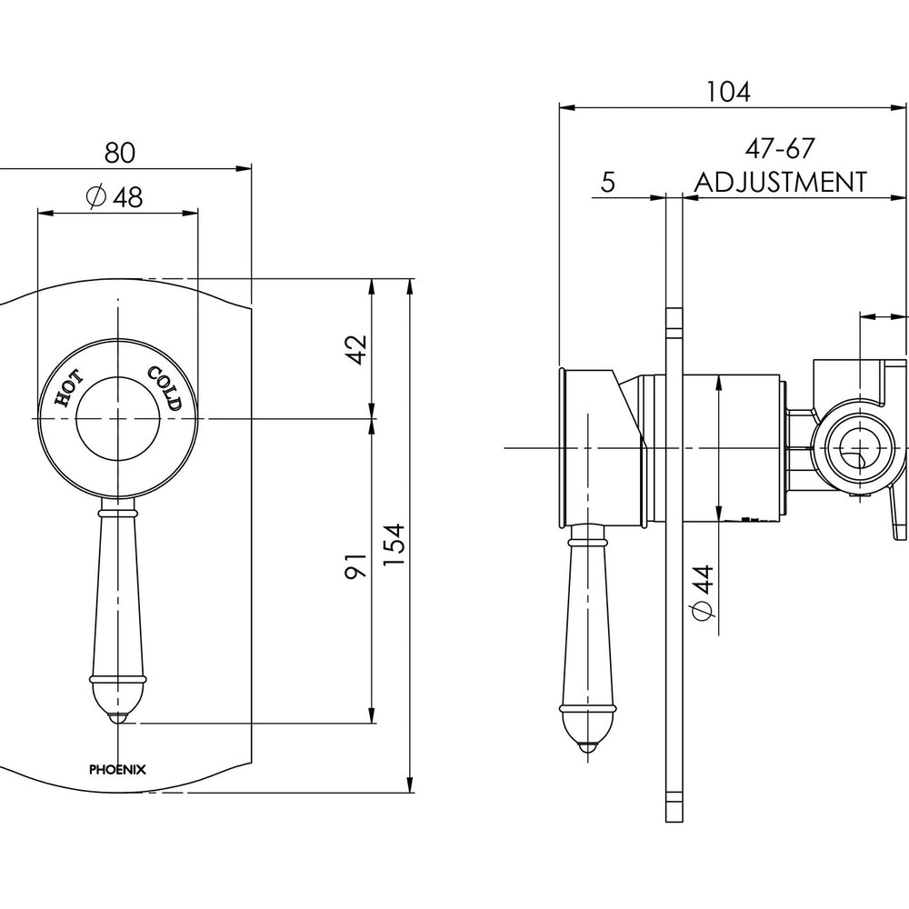 PHOENIX NOSTALGIA LEAD FREE SHOWER / WALL MIXER 154MM CHROME AND WHITE