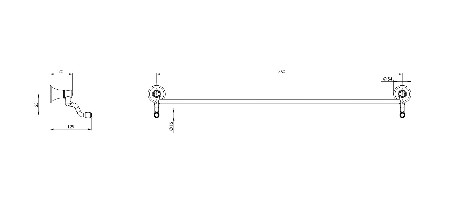 PHOENIX NOSTALGIA DOUBLE NON-HEATED TOWEL RAIL CHROME 760MM