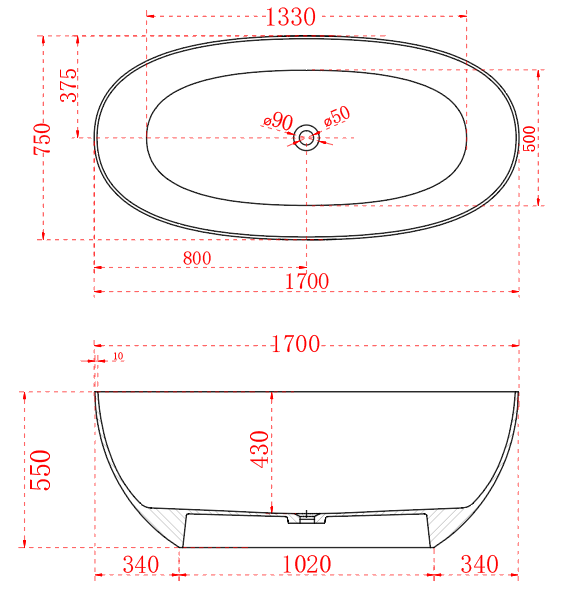 RIVA NOTO FREESTANDING BATHTUB TRANSPARENT BLUE (AVAILABLE IN 1500MM AND 1700MM)