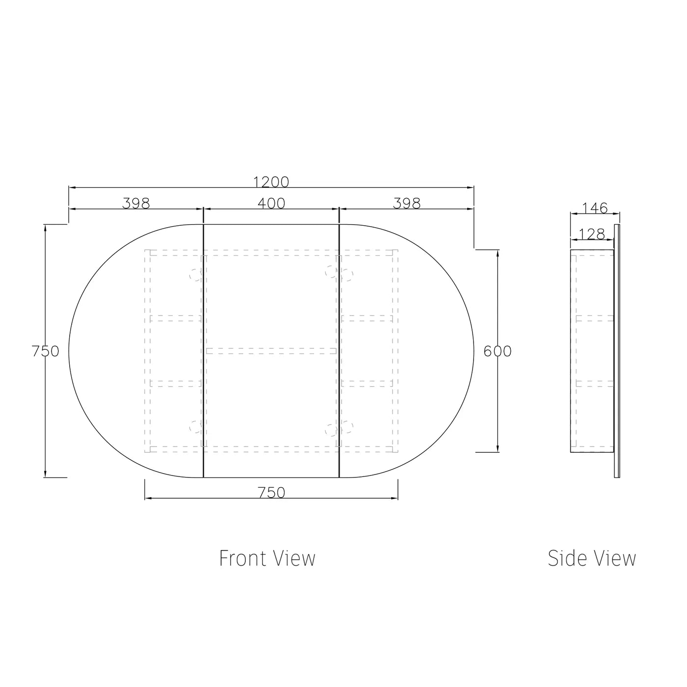 OTTI BONDI SHAVING CABINET BLACK OAK 1200X750MM