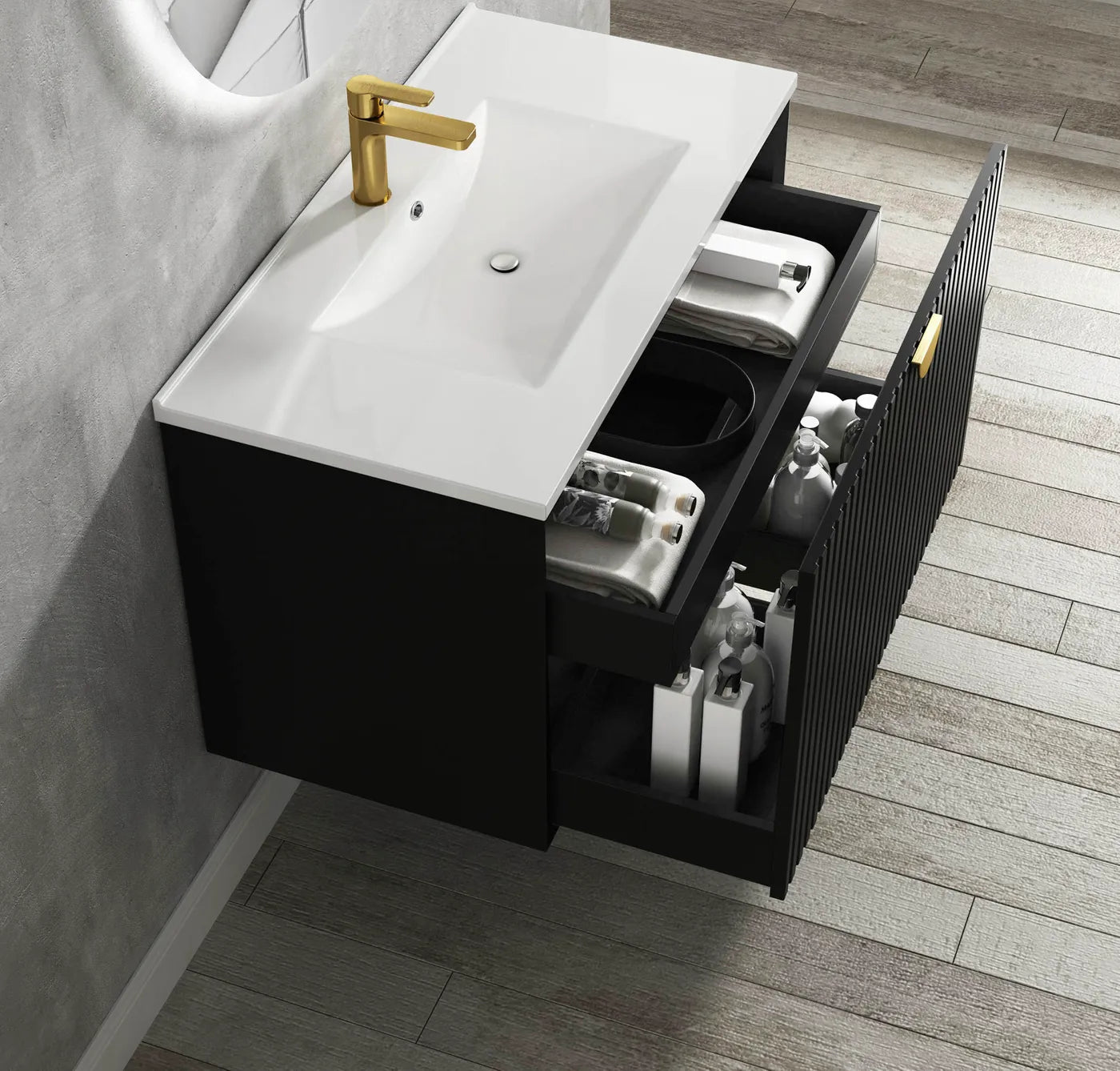 OTTI MARLO MATTE BLACK 900MM SINGLE BOWL WALL HUNG VANITY