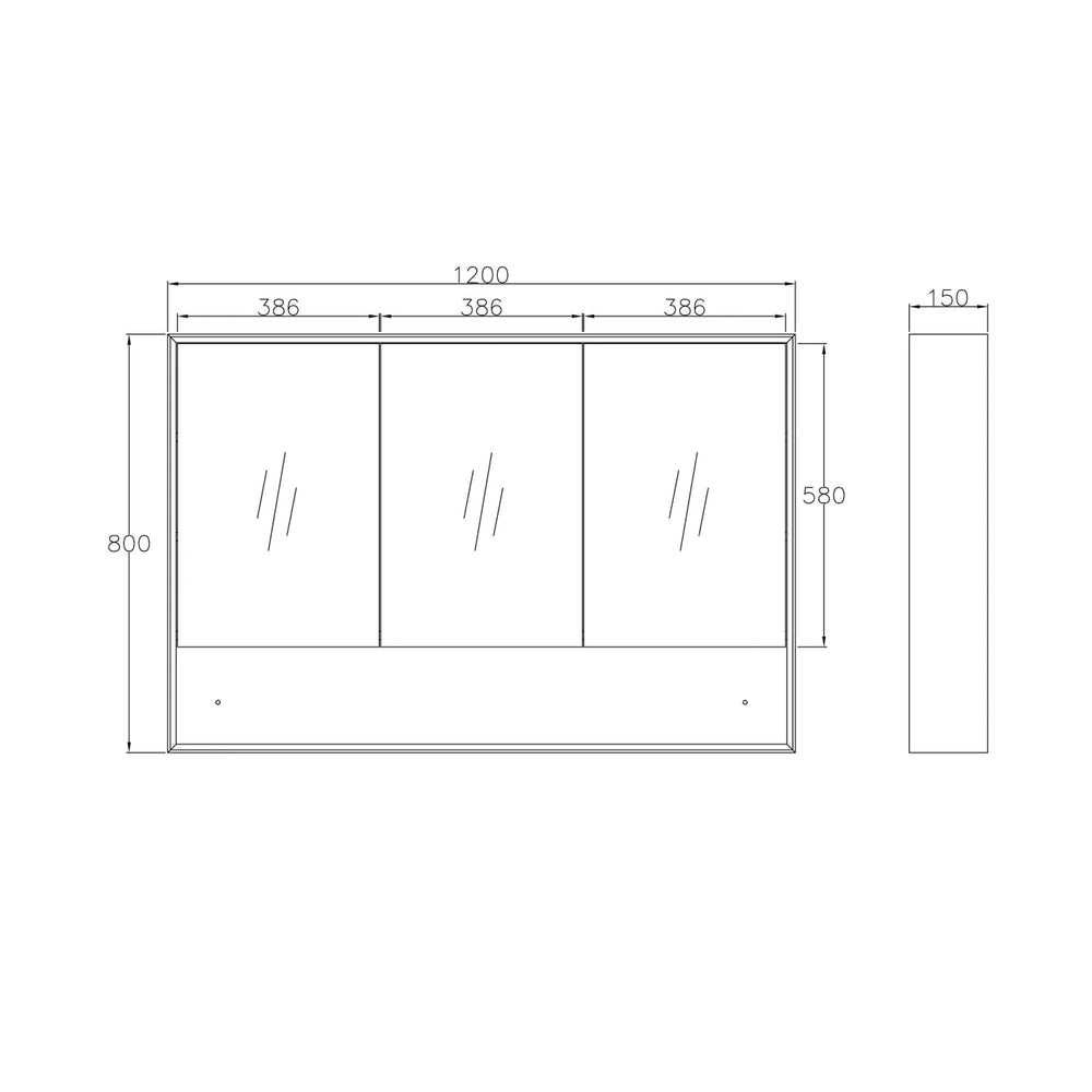 OTTI MARLO WALL HUNG BLACK SHAVING CABINET 1200X800MM