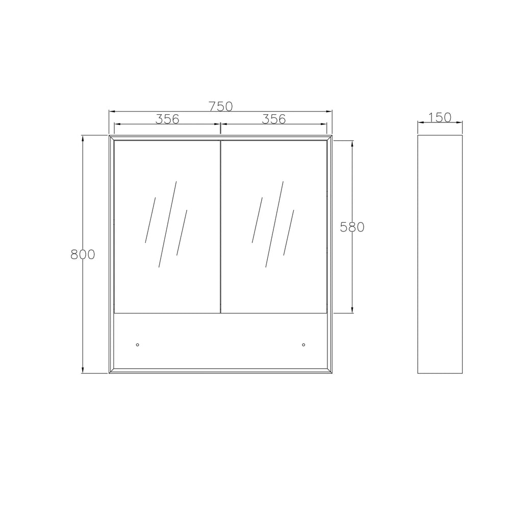 OTTI MARLO MATTE BLACK WALL HUNG SHAVING CABINET 750X800MM