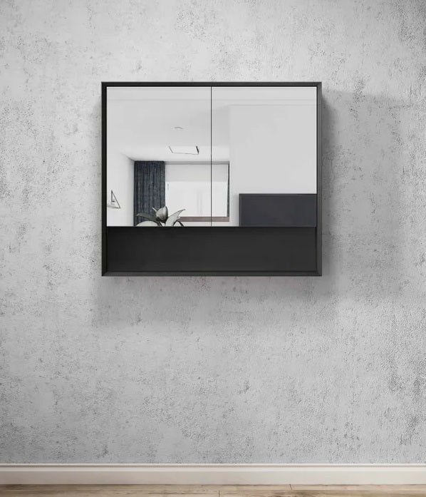 OTTI MARLO MATTE BLACK WALL HUNG SHAVING CABINET 900X800MM