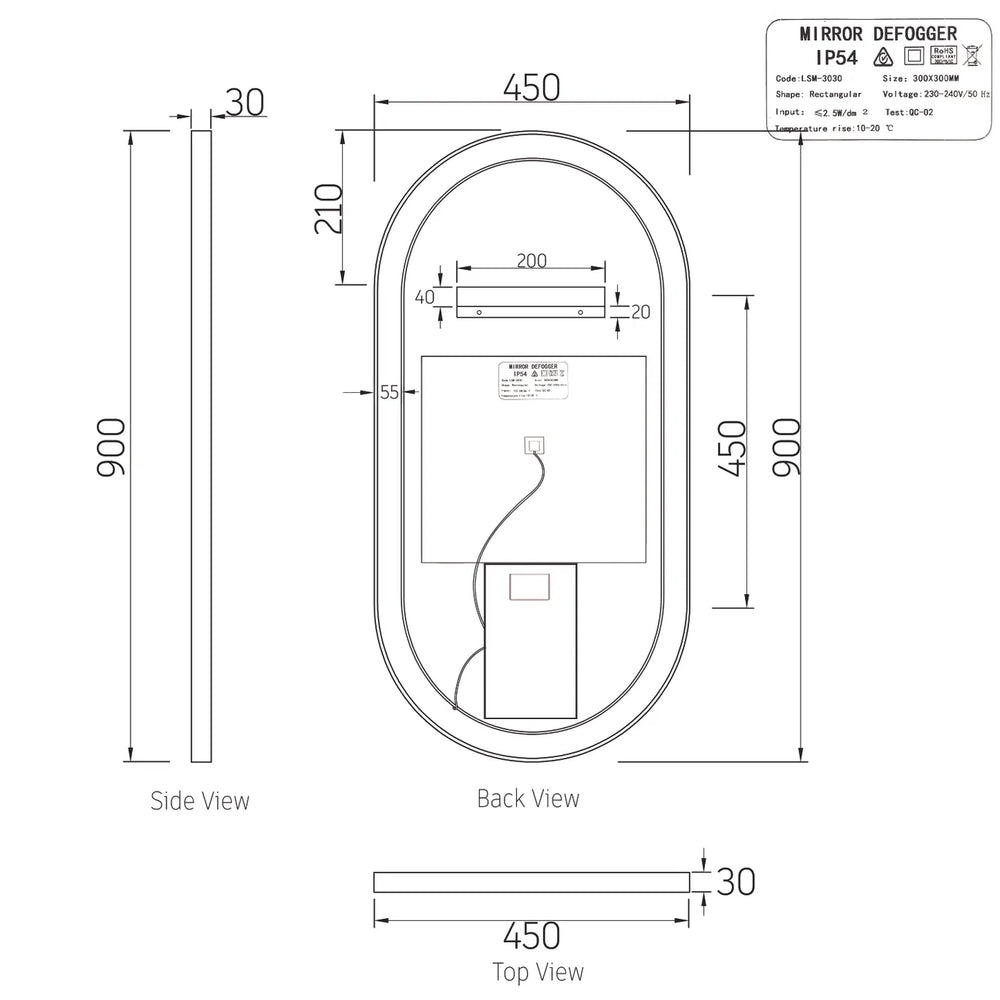 OTTI NOOSA FRAMED OVAL LED MIRROR 3 COLOUR LIGHTS BRUSHED GOLD 450X900MM