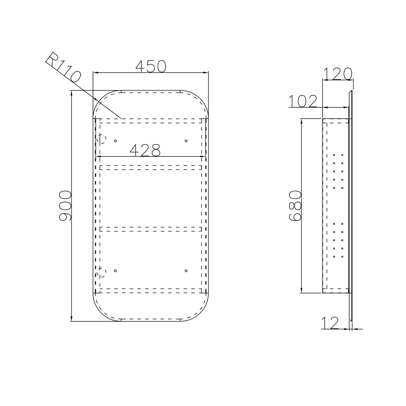OTTI NEWPORT BLACK OAK SHAVING CABINET 450X900MM