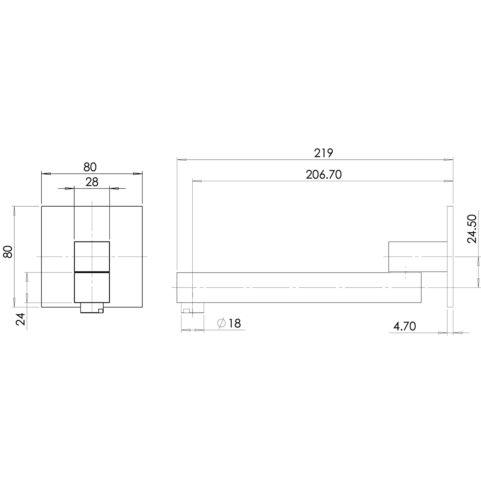 PHOENIX SWIVEL BATH OUTLET SQUARE 200MM CHROME