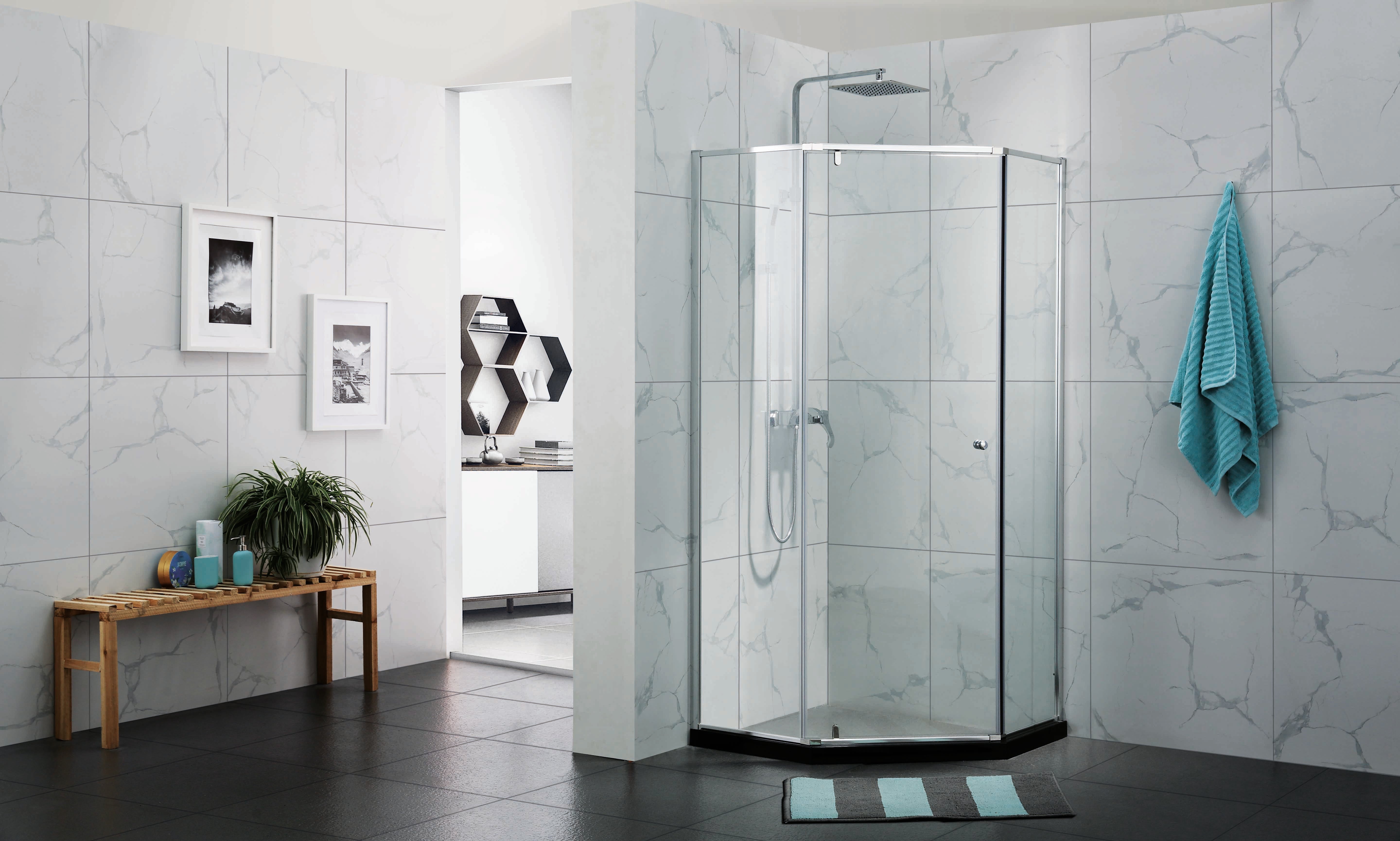 COVEY SEMI-FRAMELESS DIAMOND PIVOT DOOR SHOWER SCREEN CHROME