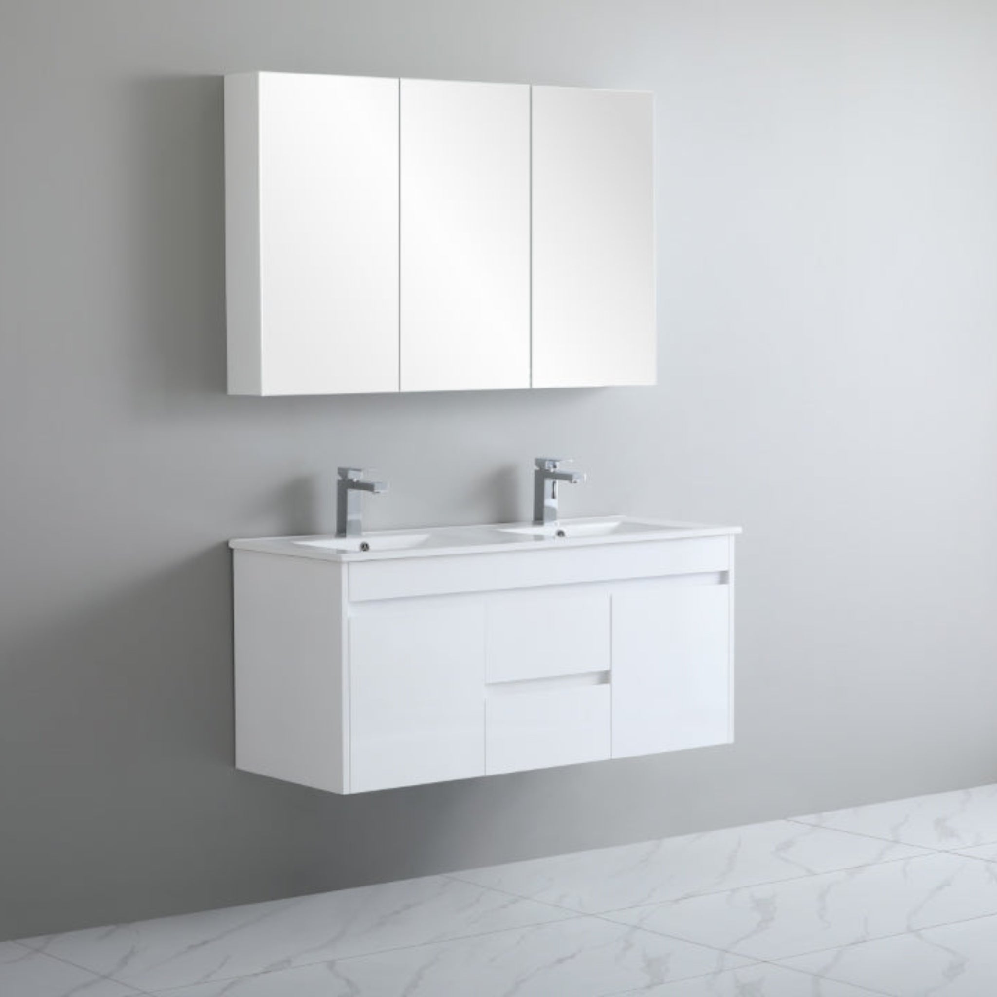 POSEIDON WHITE 1200MM DOUBLE BOWL WALL HUNG VANITY
