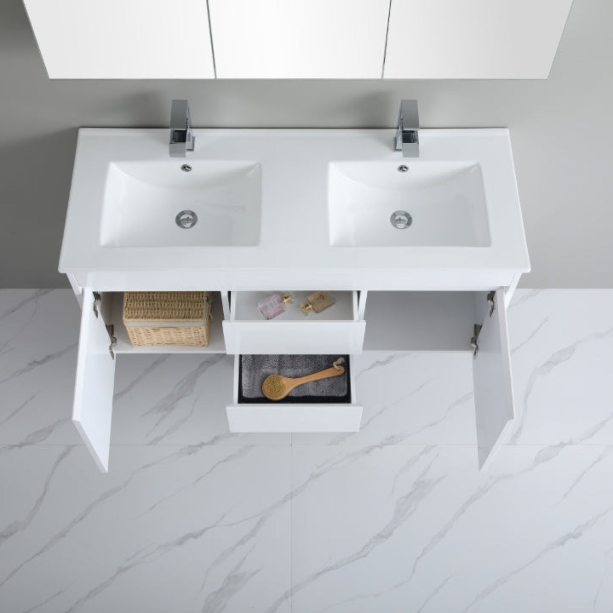 POSEIDON WHITE 1200MM DOUBLE BOWL WALL HUNG VANITY