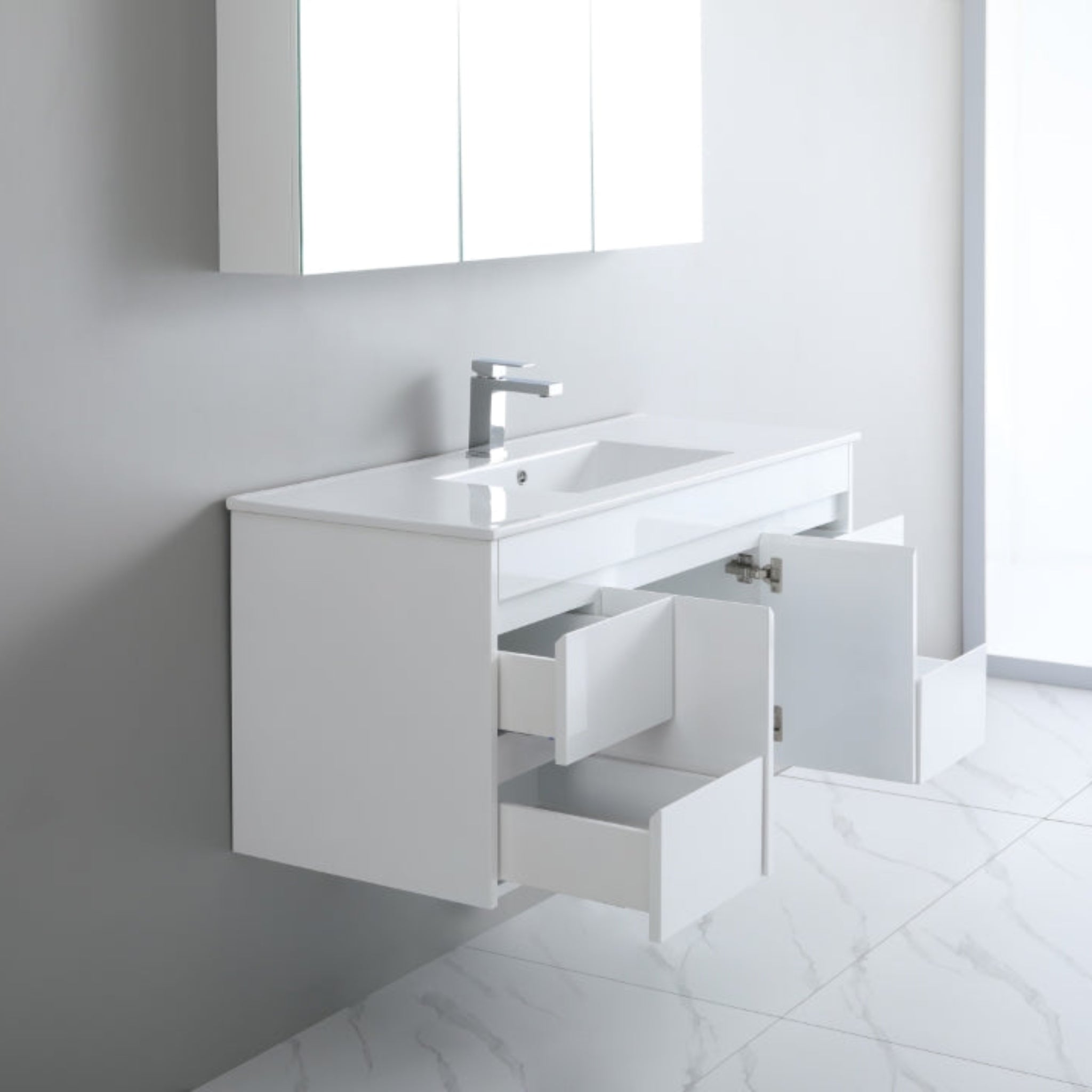POSEIDON WHITE 1200MM SINGLE BOWL WALL HUNG VANITY