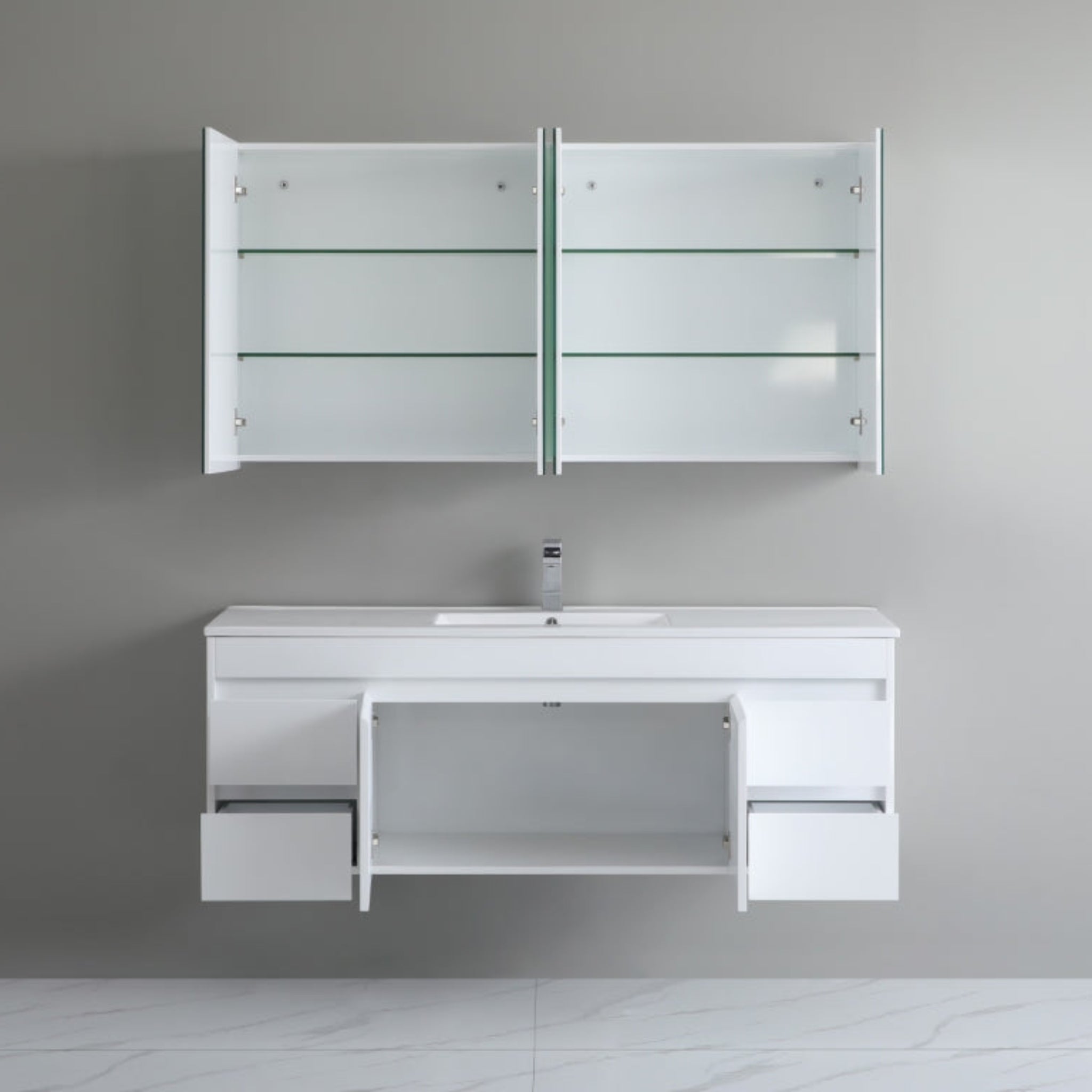 POSEIDON WHITE 1500MM SINGLE BOWL WALL HUNG VANITY