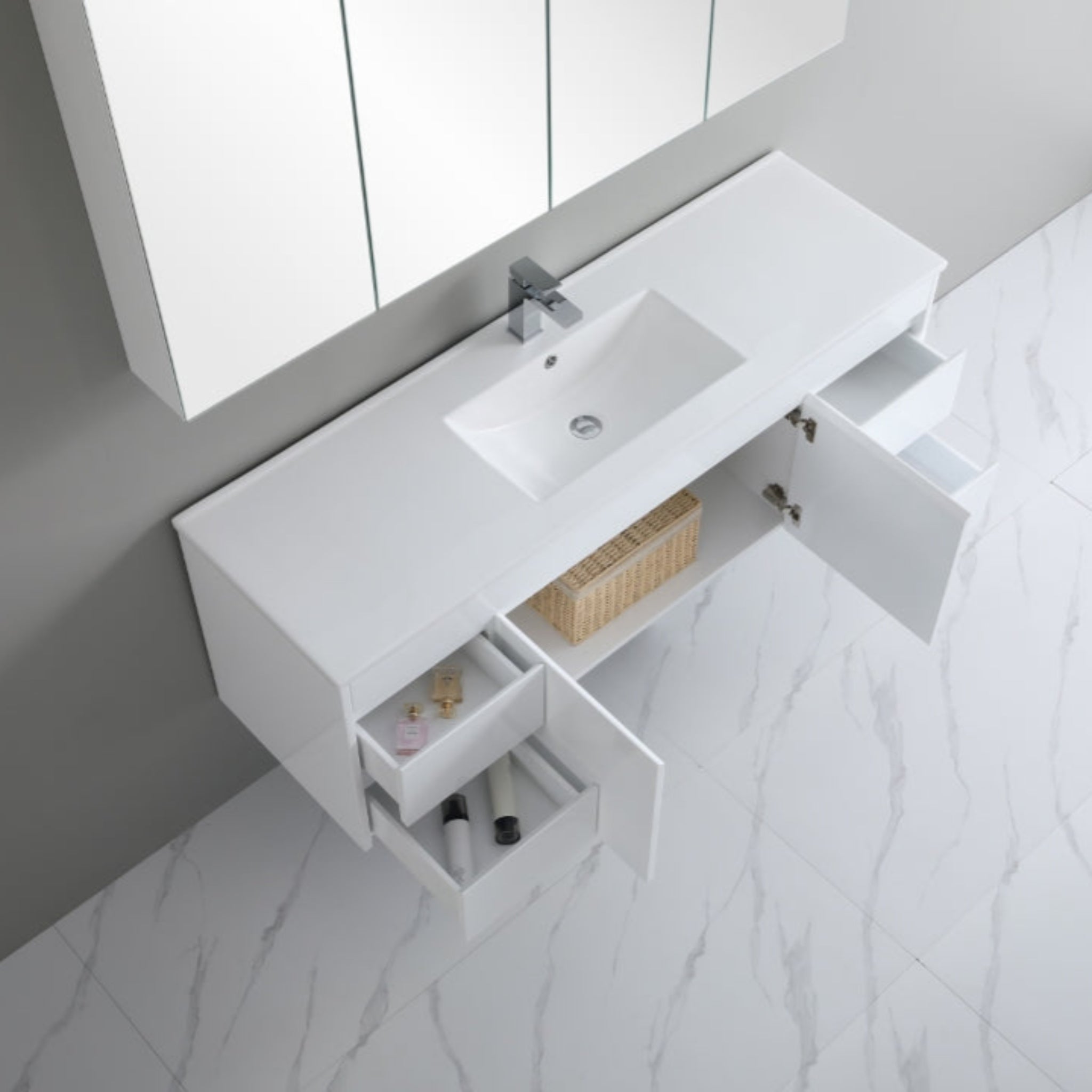 POSEIDON WHITE 1500MM SINGLE BOWL WALL HUNG VANITY