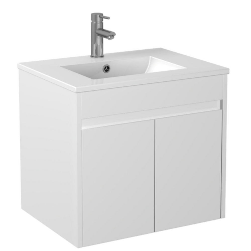 POSEIDON POLAR GLOSS WHITE 600MM SINGLE BOWL WALL HUNG VANITY