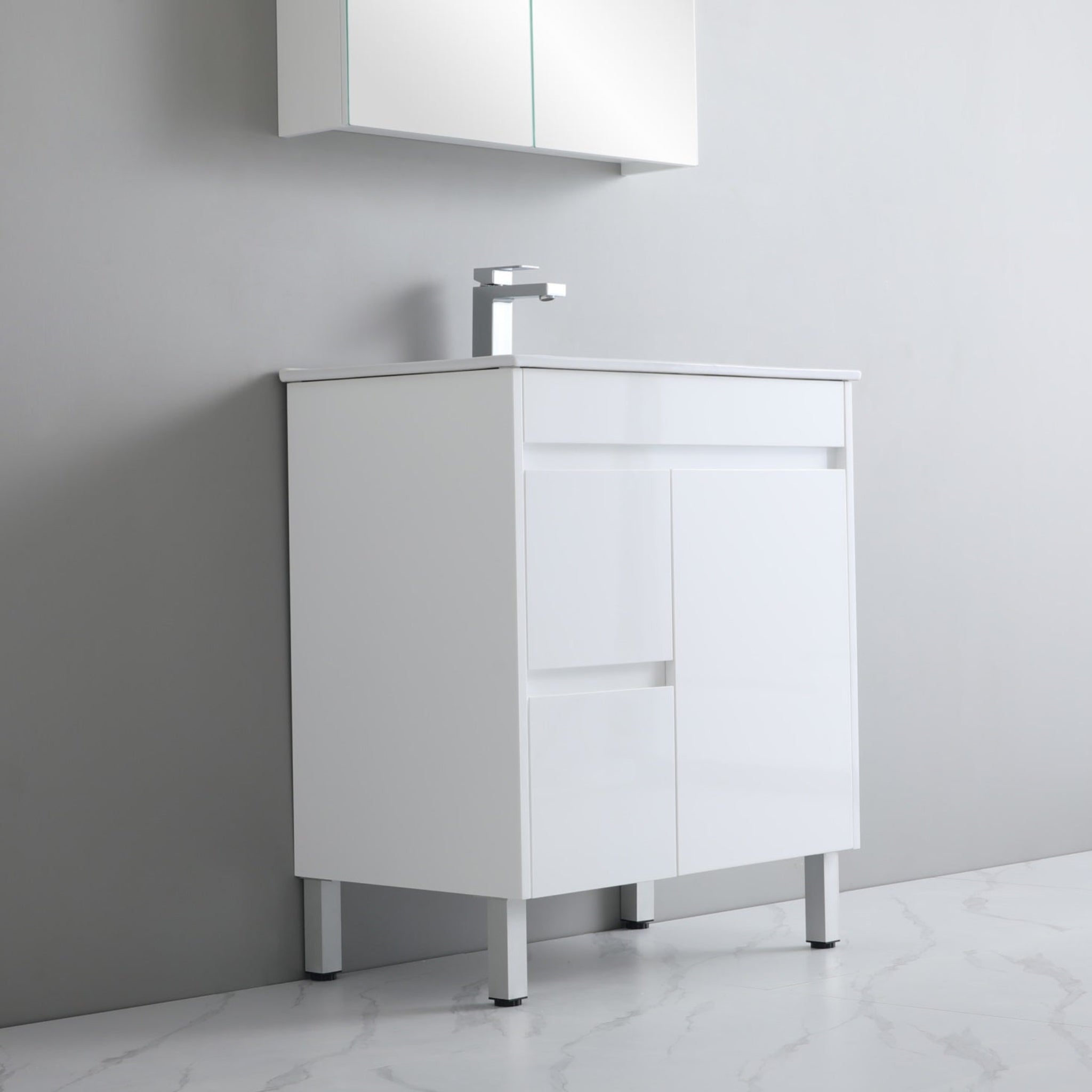 POSEIDON WHITE 750MM SINGLE BOWL FLOOR STANDING VANITY (AVAILABLE IN LEFT AND RIGHT HAND DRAWER)