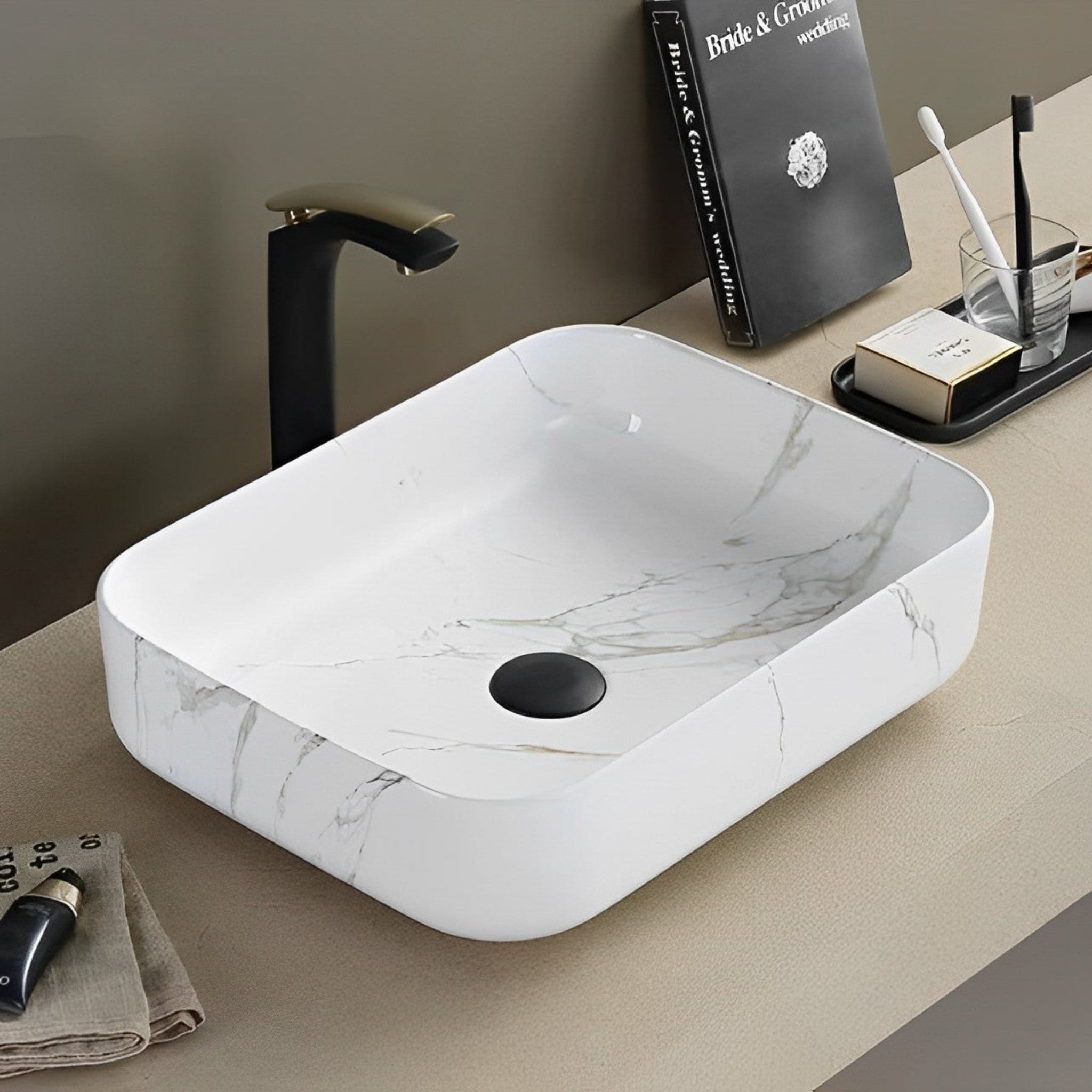 POSEIDON FINE CERAMIC BASIN ULTRA SLIM GLOSS WHITE CARRARA 500MM
