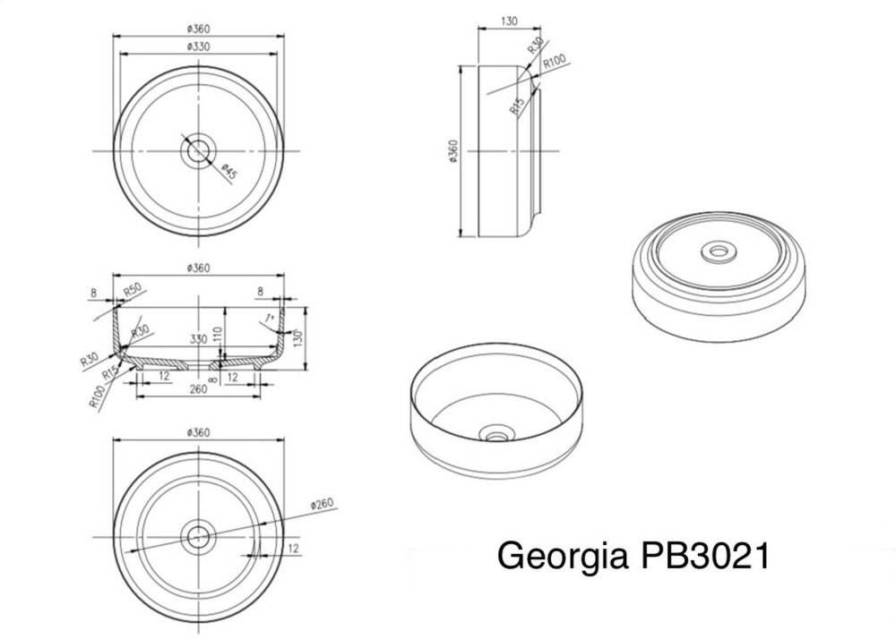 PIETRA BIANCA GEORGIA ABOVE COUNTER STONE BASIN WITH CUSTOM COLOURS 350MM