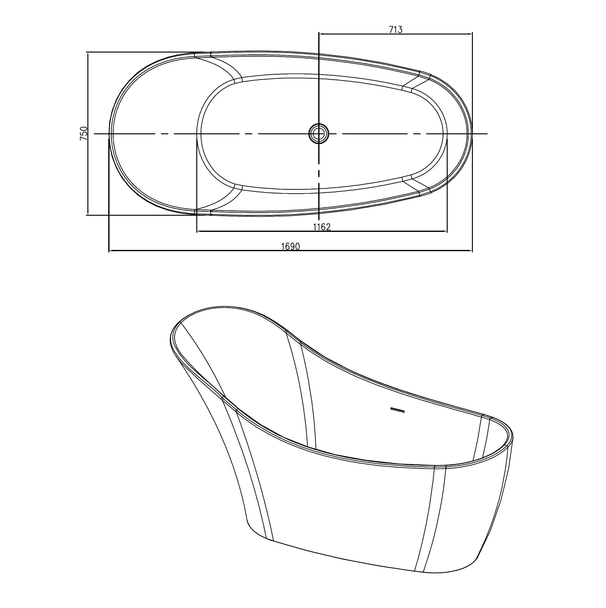 PIETRA BIANCA ANNA FREESTANDING STONE BATHTUB WITH CUSTOM COLOURS 1690MM
