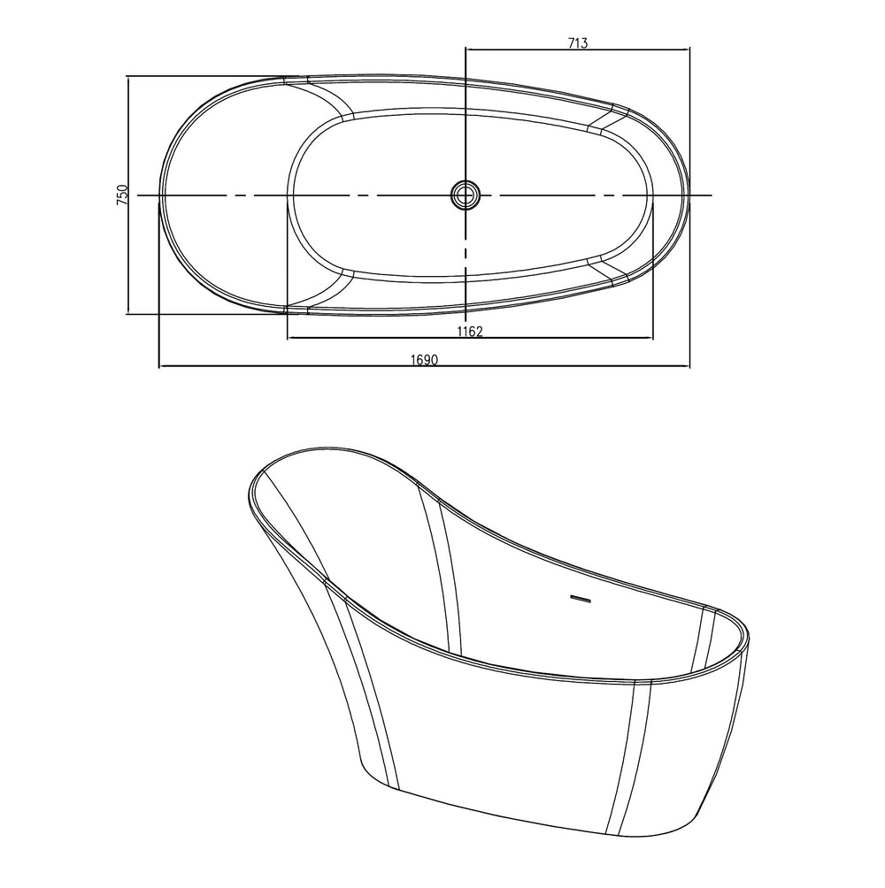 PIETRA BIANCA ANNA FREESTANDING STONE BATHTUB WITH CUSTOM COLOURS 1690MM