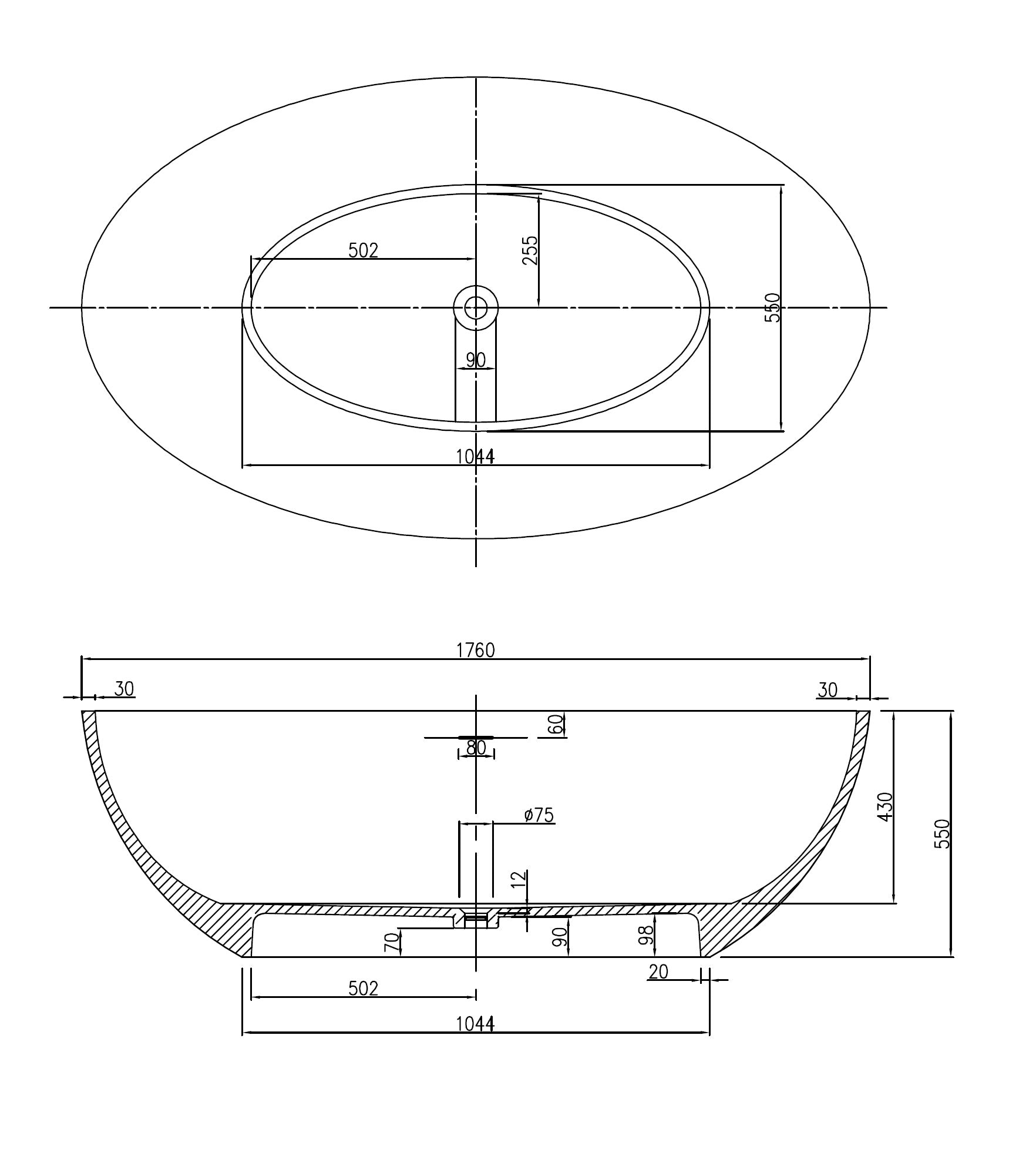 PIETRA BIANCA COCO FREESTANDING STONE BATHTUB WITH CUSTOM COLOURS 1760MM