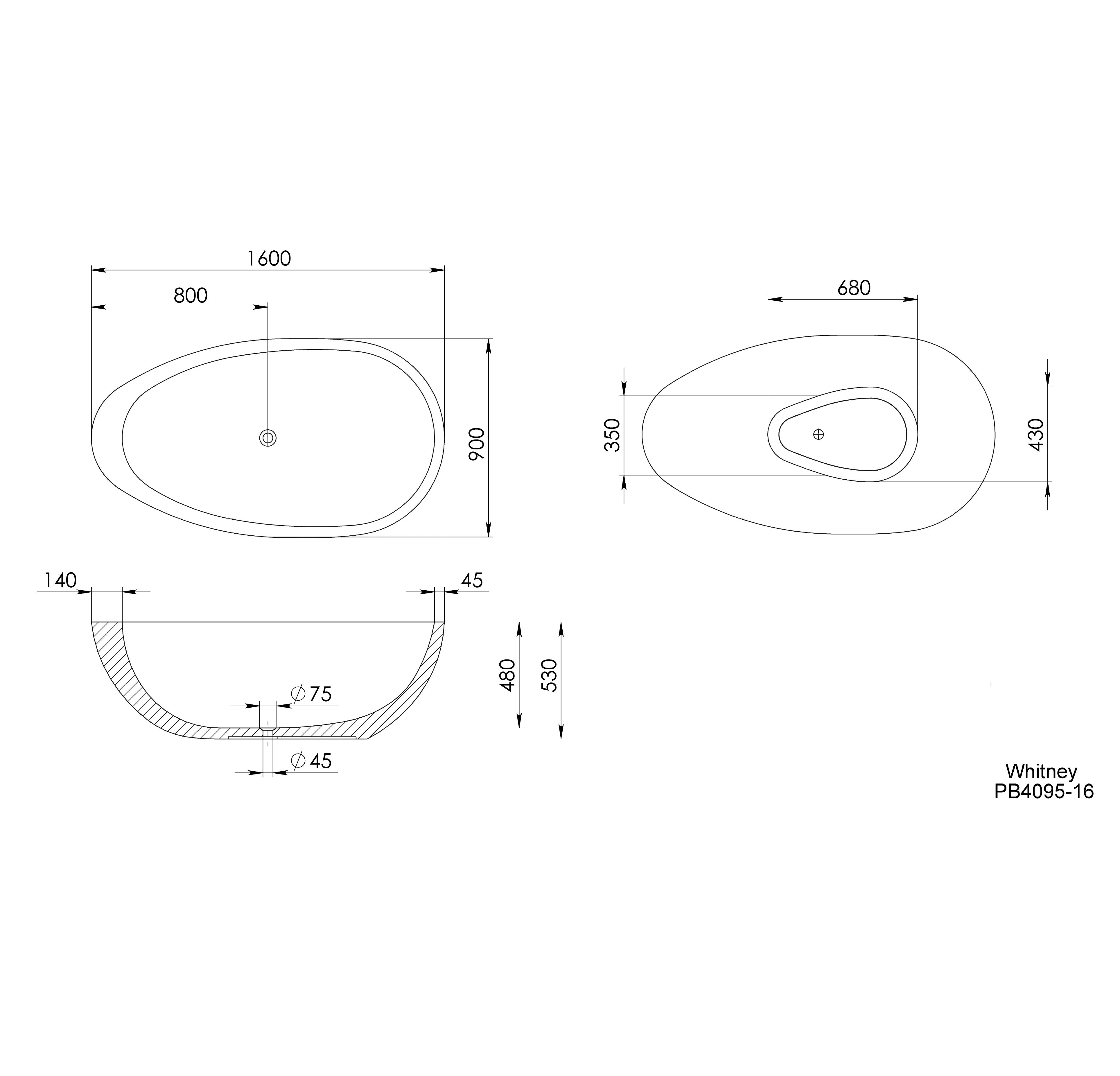 PIETRA BIANCA WHITNEY FREESTANDING STONE BATHTUB WITH CUSTOM COLOURS (AVAILABLE IN 1600MM, 1700MM AND 1800MM)