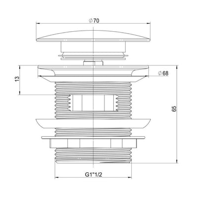 POSEIDON BATHTUB POP-UP WASTE OVERFLOW BRASS CHROME 40MM