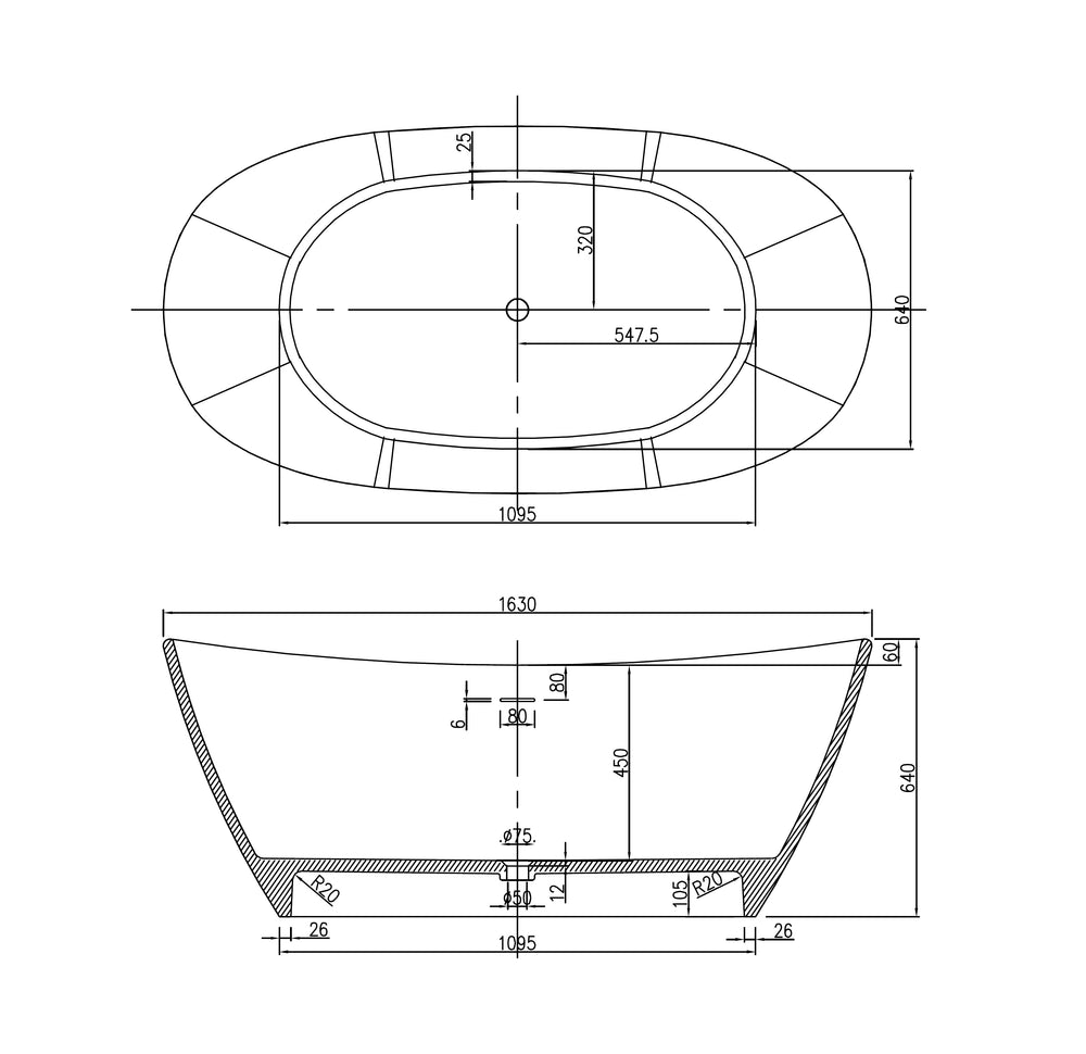 PIETRA BIANCA MARIA FREESTANDING STONE BATHTUB WITH CUSTOM COLOURS (AVAILABLE IN 1630MM AND 1800MM)