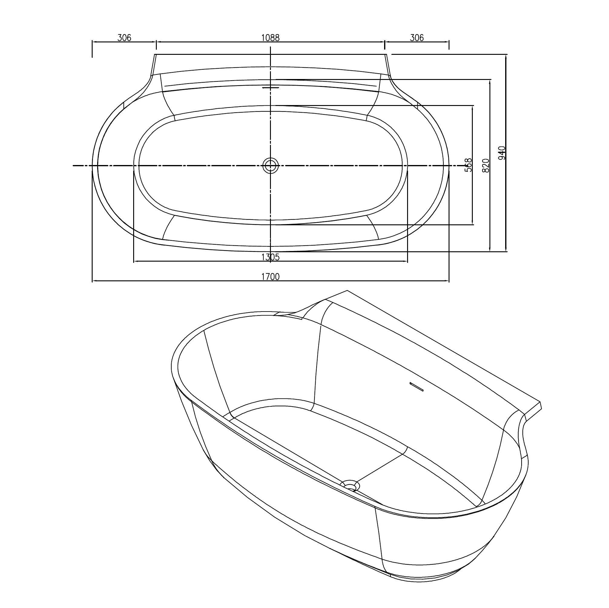 PIETRA BIANCA ALICE BACK-TO-WALL FREESTANDING STONE BATHTUB MATTE WHITE 1700MM