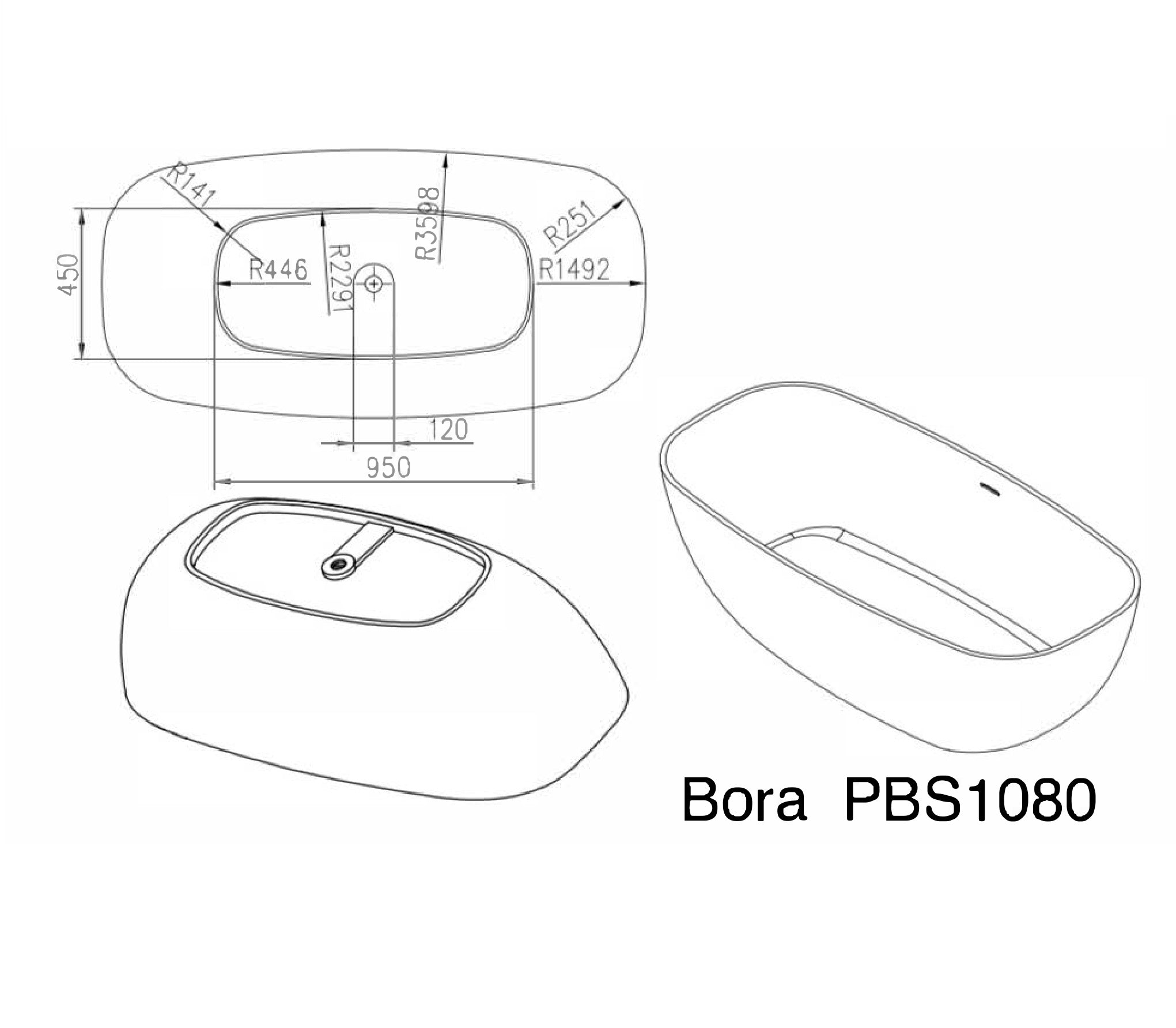 PIETRA BIANCA BORA FREESTANDING STONE BATHTUB WITH CUSTOM COLOURS (AVAILABLE IN 1650MM AND 1800MM)