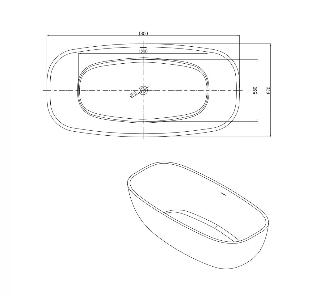PIETRA BIANCA BORA FREESTANDING STONE BATHTUB WITH CUSTOM COLOURS (AVAILABLE IN 1650MM AND 1800MM)