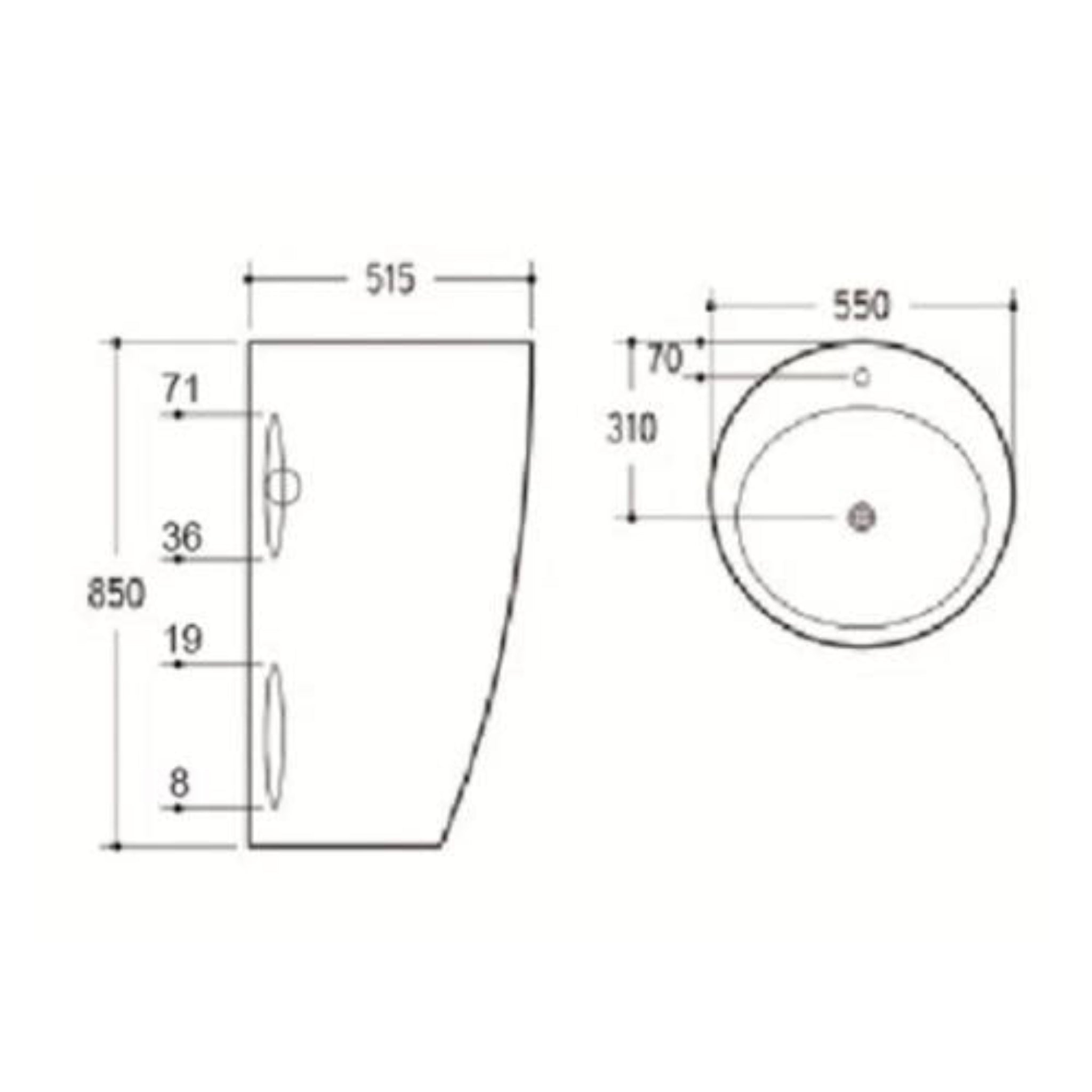 POSEIDON FREESTANDING CERAMIC BASIN WITH OVERFLOW GLOSS WHITE 550MM