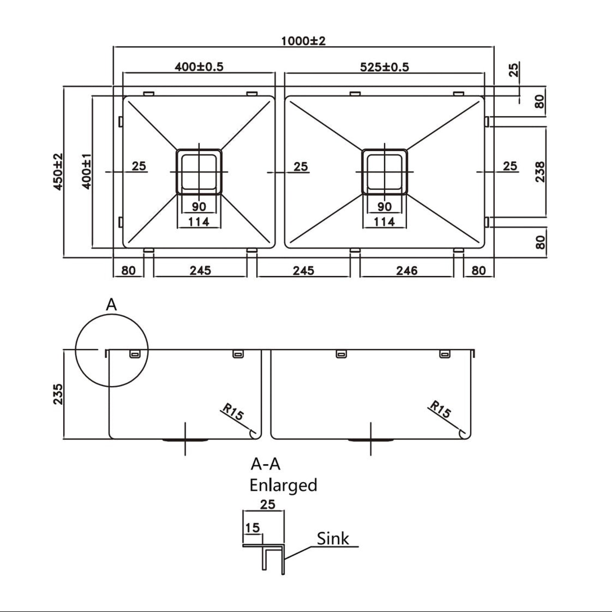 POSEIDON HANDMADE STAINLESS STEEL KITCHEN SINK 1000MM
