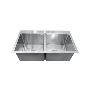 POSEIDON HANDMADE DOUBLE BOWL TOPMOUNT KITCHEN SINK WITH TAPHOLE STAINLESS STEEL 775MM