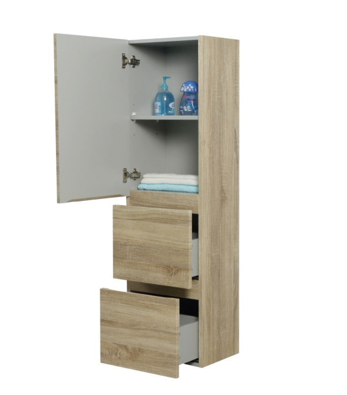 POSEIDON WALL HUNG TALL BOY WHITE OAK 400MM X 1350MM