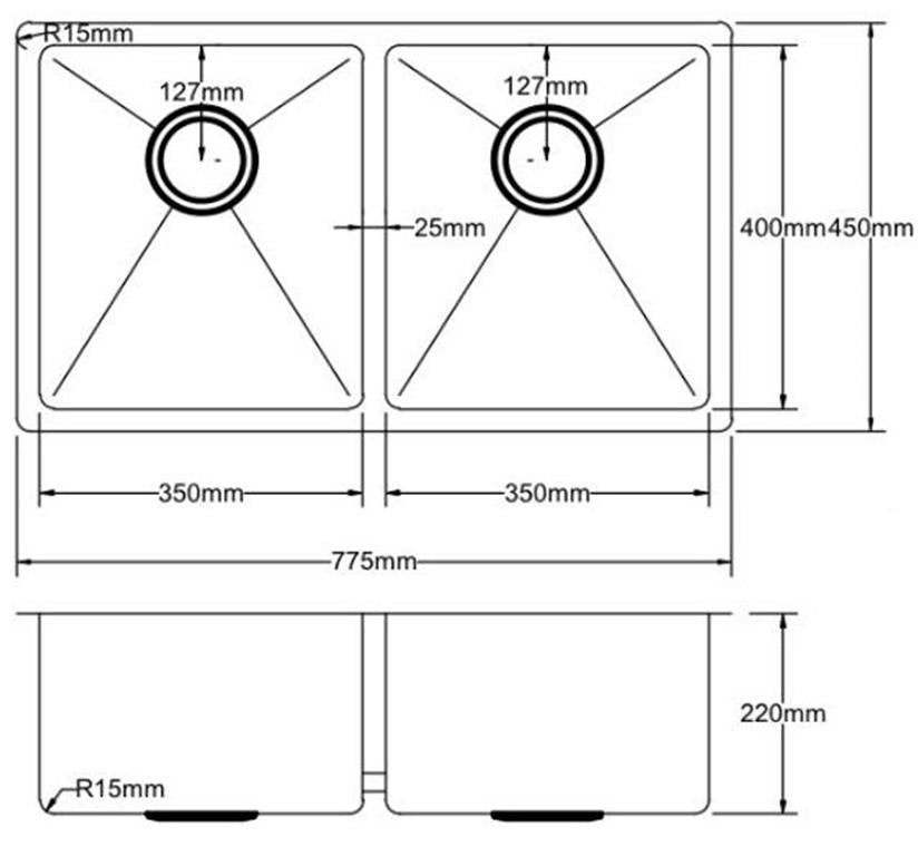 POSEIDON HAND MADE STAINLESS STEEL KITCHEN SINK 775MM