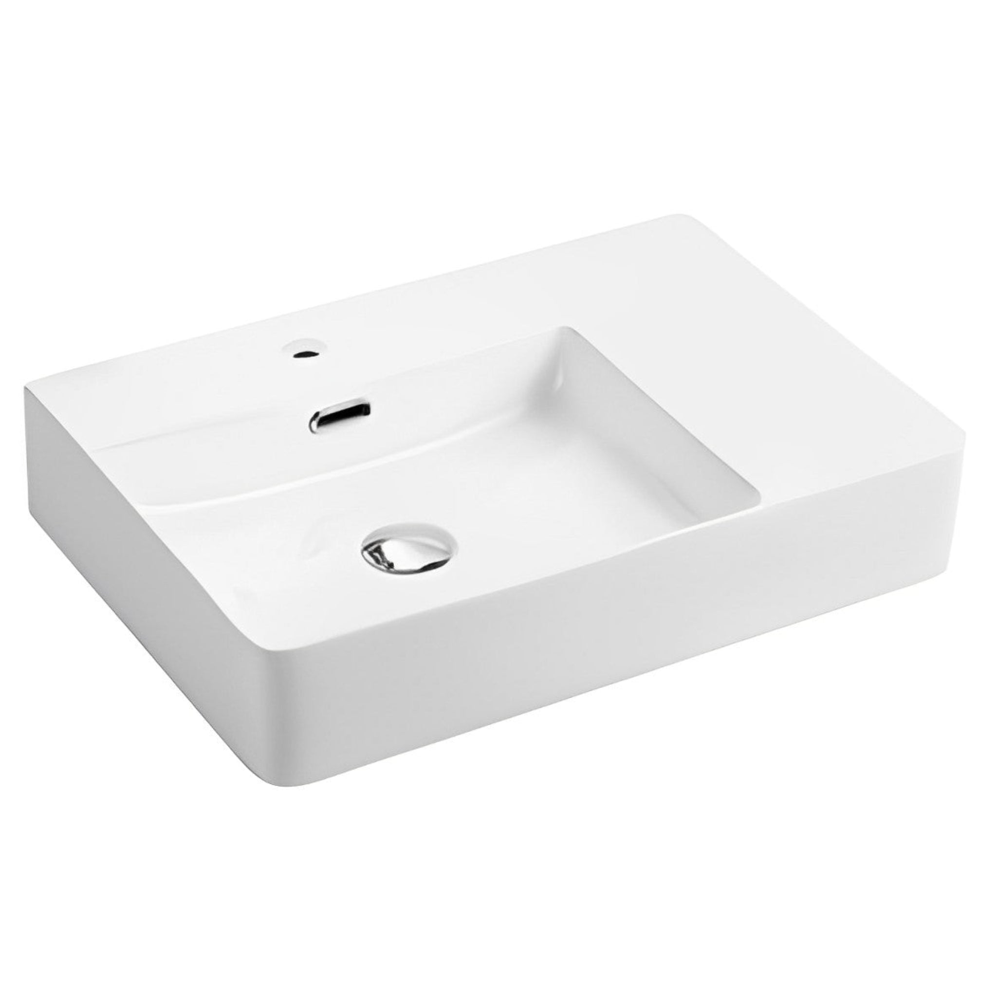 POSEIDON WALL HUNG / ABOVE COUNTER BASIN WITH LEFT HAND BOWL GLOSS WHITE 600MM
