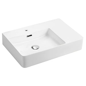 POSEIDON WALL HUNG / ABOVE COUNTER BASIN WITH LEFT HAND BOWL GLOSS WHITE 600MM