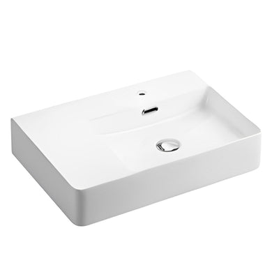 POSEIDON WALL HUNG / ABOVE COUNTER BASIN WITH RIGHT HAND BOWL GLOSS WHITE 600MM