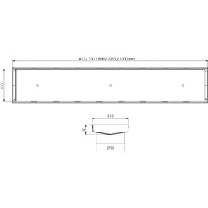 PHOENIX V STAINLESS STEEL 90MM CHANNEL DRAIN TI 100MM OUTLET 600MM, 750MM, 900MM AND 1200MM