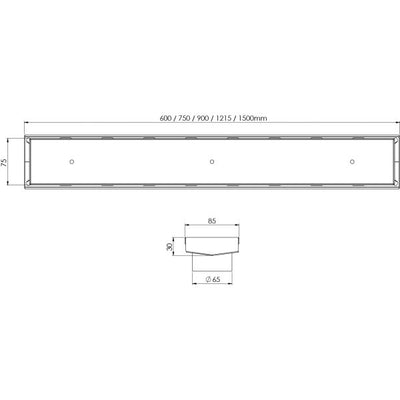 PHOENIX V STAINLESS STEEL 65MM CHANNEL DRAIN TI 75MM OUTLET 600MM, 750MM, 900MM AND 1200MM