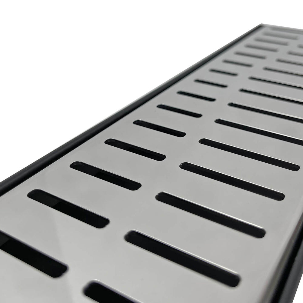 GRATES2GO POLISHED CHROME FLOW PATTERN DRAIN 1000MM LENGTH (CUSTOM AVAILABLE)