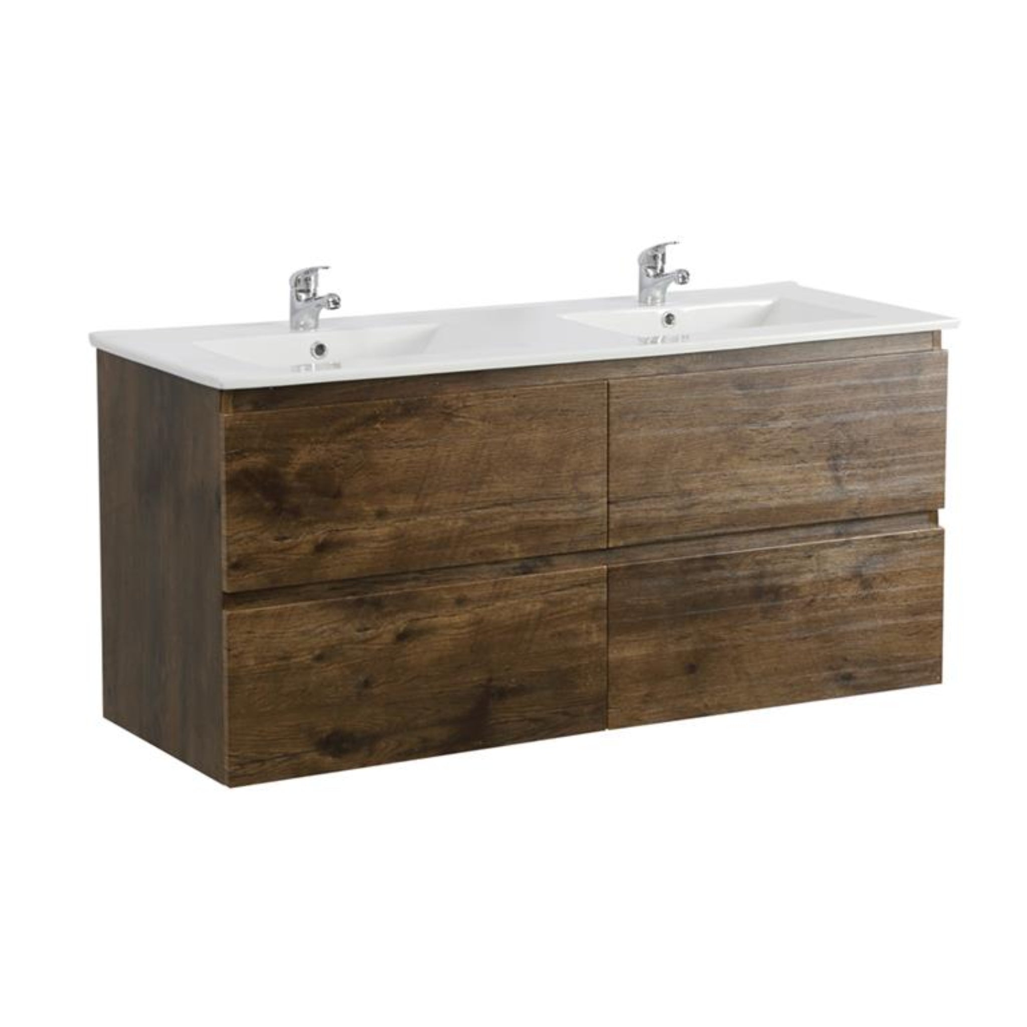 POSEIDON QUBIST DARK OAK 1200MM DOUBLE BOWL WALL HUNG VANITY