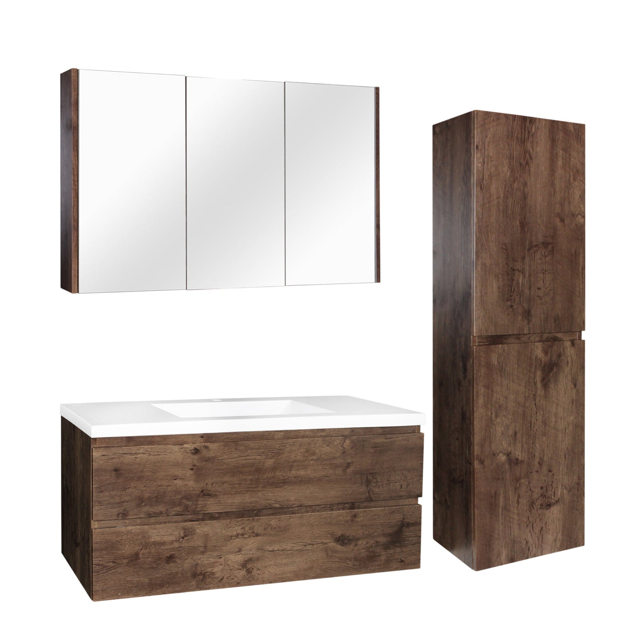 POSEIDON QUBIST DARK OAK 1500MM WALL HUNG VANITY