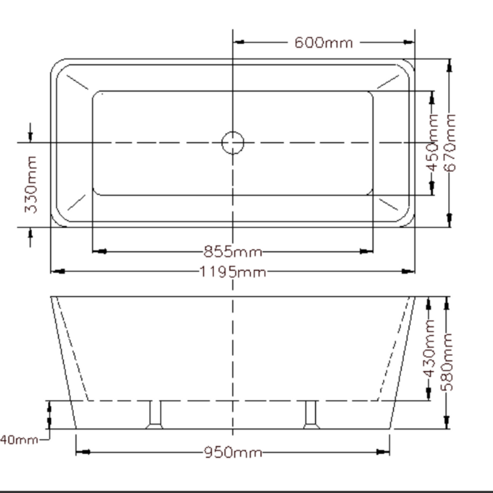POSEIDON QUBIST FREE STANDING BATH GLOSS WHITE 1200MM
